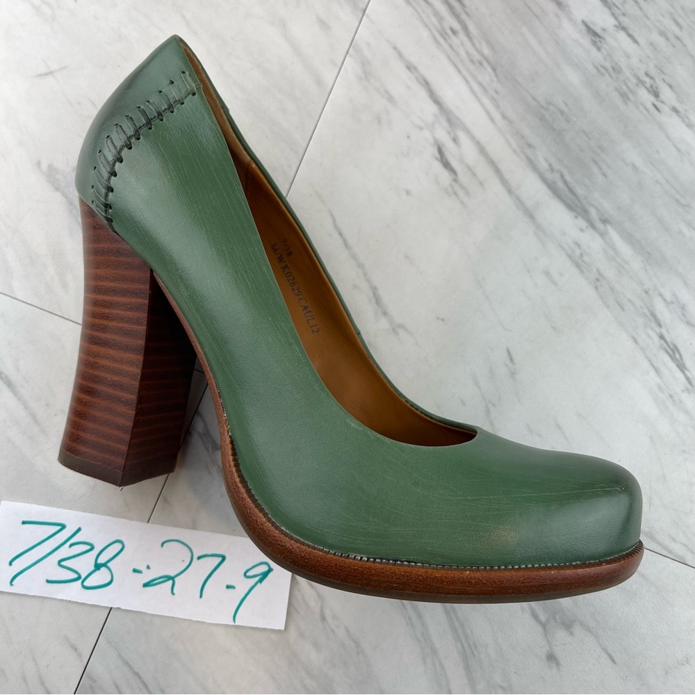•kork ease 4” heels womens size 7 / 38 green paint style wood block shoes